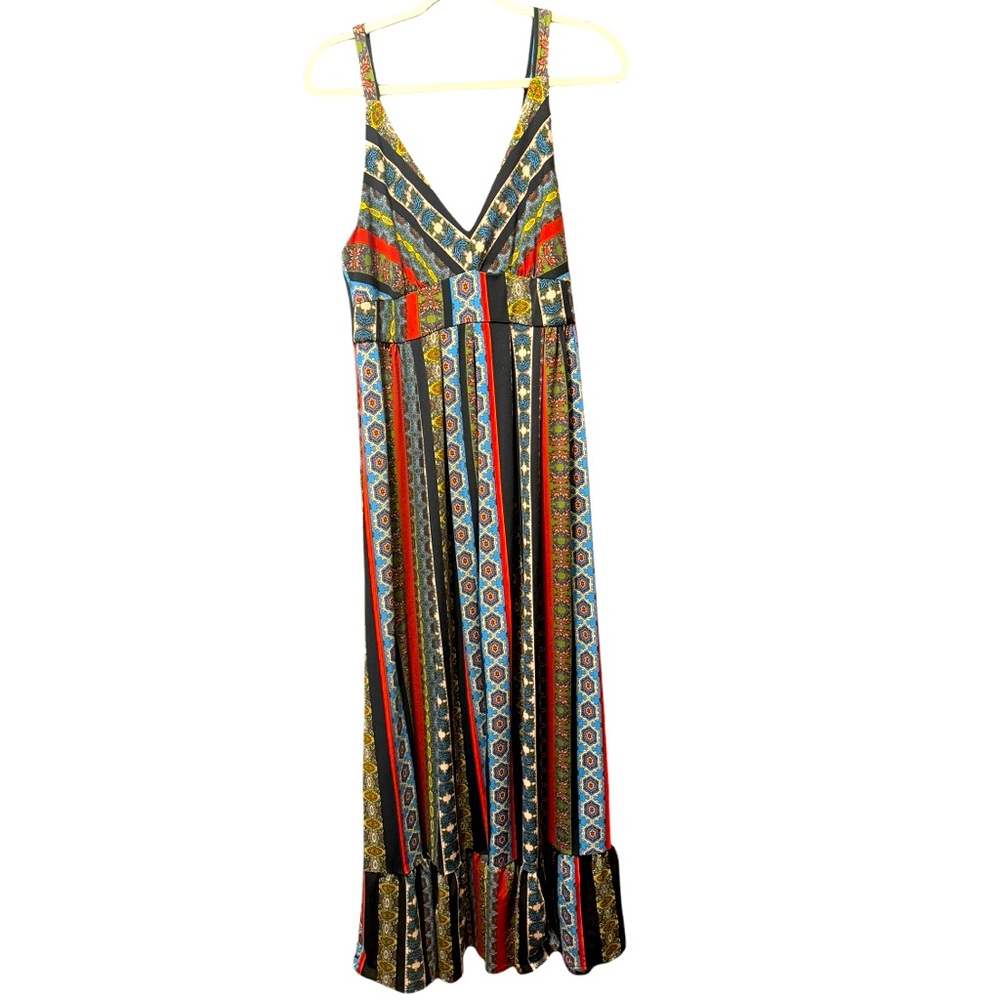 Tahari multi colored Maxi dress size small long boho paisley fall babydoll